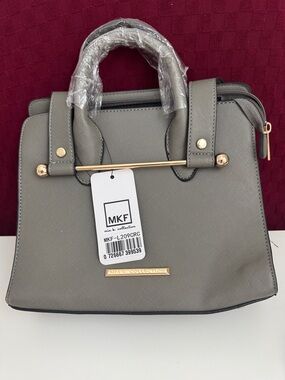 Mia k collection Gray Structured Satchel with Gold Accents